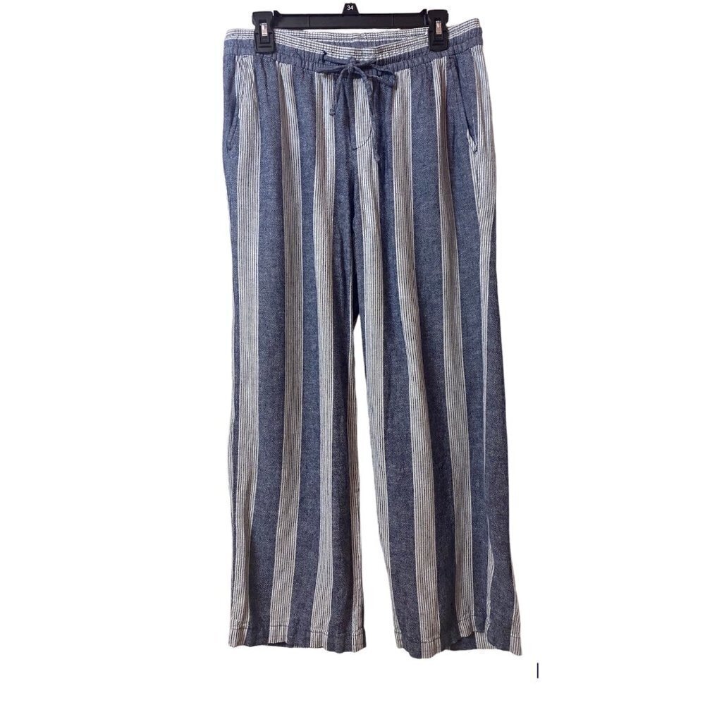 Old Navy Linen Blend Blue Stripe Pants, Women's Medium